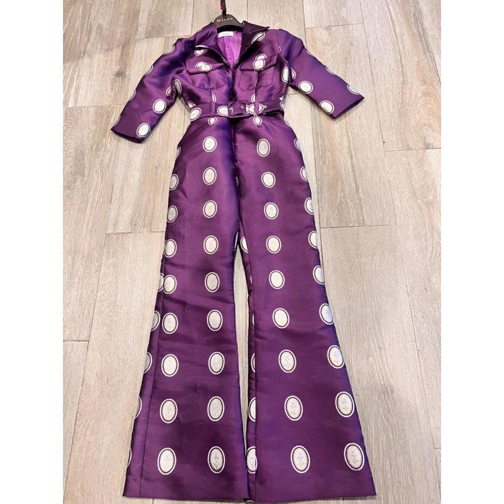 LISOU Jade Dark Purple Cameo Silk Jacquard Jumpsuit SIZE 6 - Picture 10 of 16